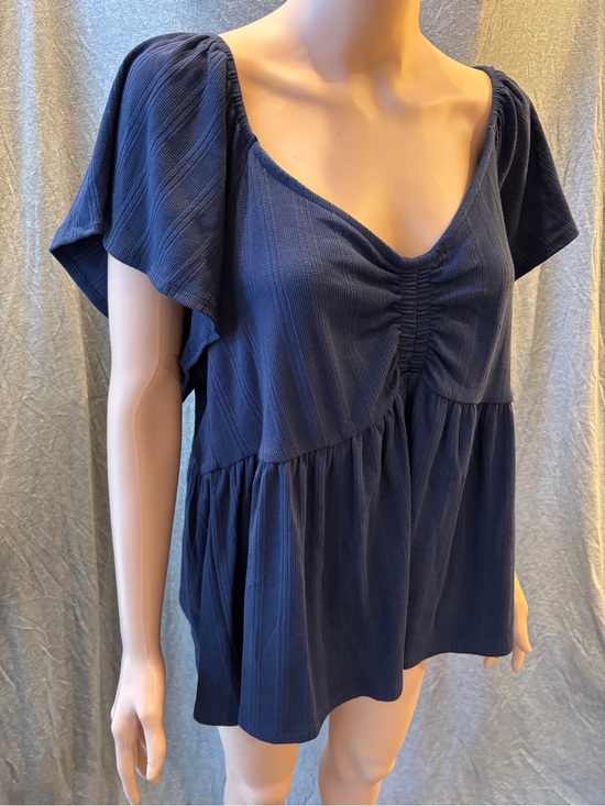 torrid Tops - torrid Navy Ruched V-Neck Flutter Sleeve Blouse